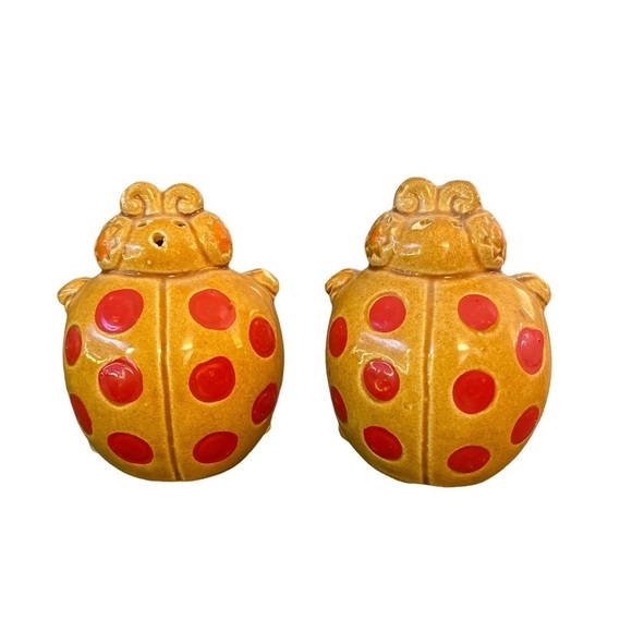 Vintage Made in Japan Retro Ladybug Ceramic Salt and Pepper Shakers - Picture 1 of 6